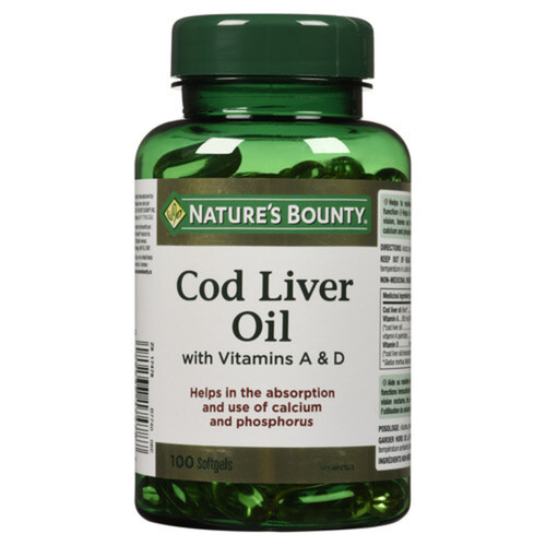 Nature's Bounty Cod Liver Oil With Vitamins A & D Softgels 100 Count