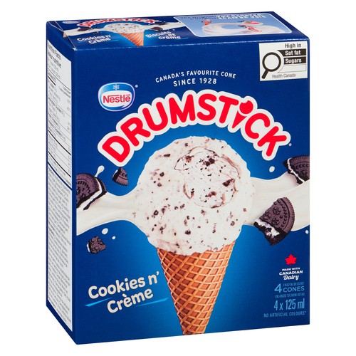 Nestle Drumstick Frozen Dessert Cones Cookies And Creme 4 Pack 500 ml