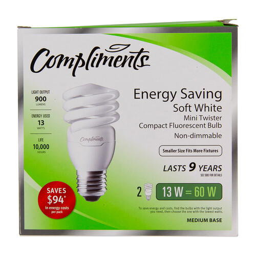 Compliments Twister T2 Light Bulbs 13W Soft White 2 EA