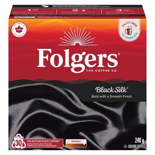 Folgers Coffee Pods Black Silk Dark Roast 30 K-Cups 240 g