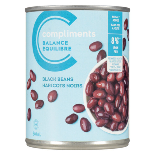 Compliments No Salt Added Canned Black Beans 540 ml