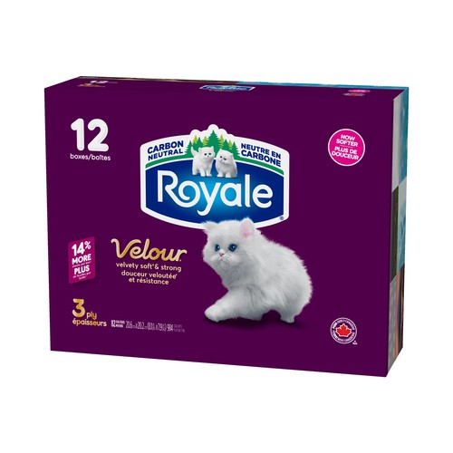 Royale Velour Facial Tissue 12 Flat Boxes x 82 Sheets