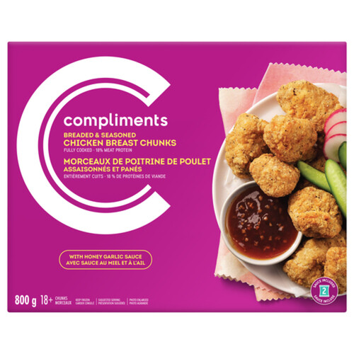 Compliments Frozen Chicken Breast Chunks Breaded and Seasoned with Honey Garlic Sauce 800 g