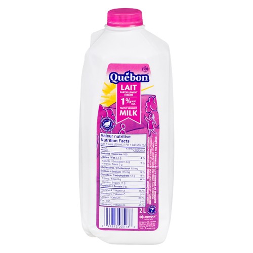Québon 1% Milk Partly Skimmed  2 L