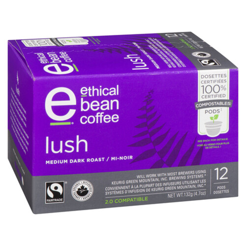 Ethical Bean Lush Single Serve Coffee Pods Medium Dark Roast 132 g