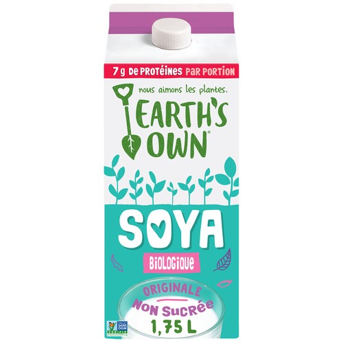 Earth's Own Boisson au soya originale non sucrée sans gluten 1.75 L