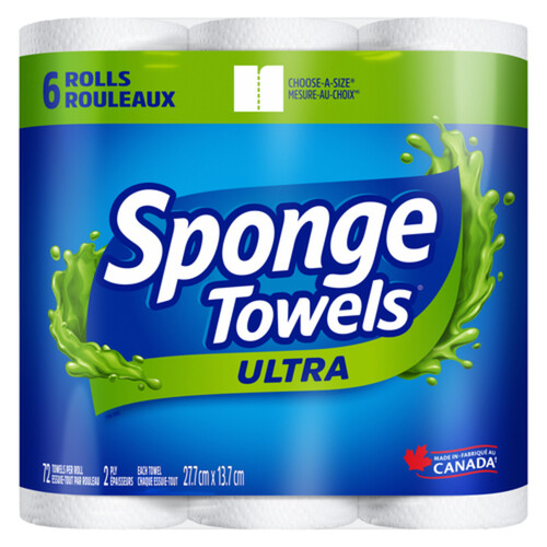 SpongeTowels Ultra Paper Towel Ultra Abosrbent 2-Ply 6 Rolls x 72 Sheets 
