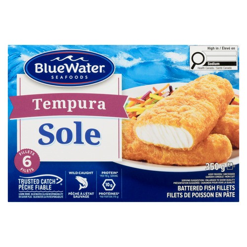 BlueWater Seafoods Frozen Sole Fillets Tempura Battered 350 g