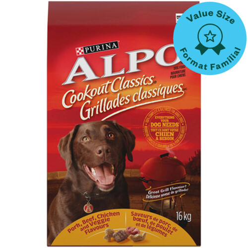 Purina Alpo Dry Dog Food Cookout Classics Pork Beef Chicken & Veggie 16 kg