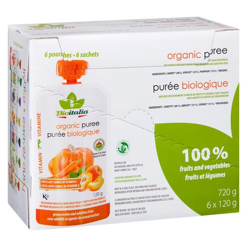 Bioitalia Carrot Apricot Pumpkin Organic Puree 6 x 120 g