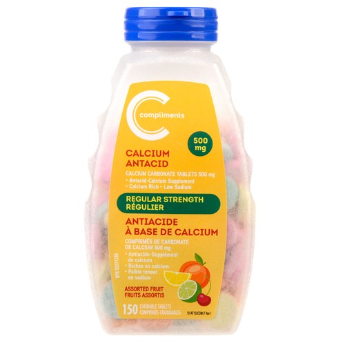 Compliments Antiacid Tablets Regular Strength Assorted Fruit 150 EA