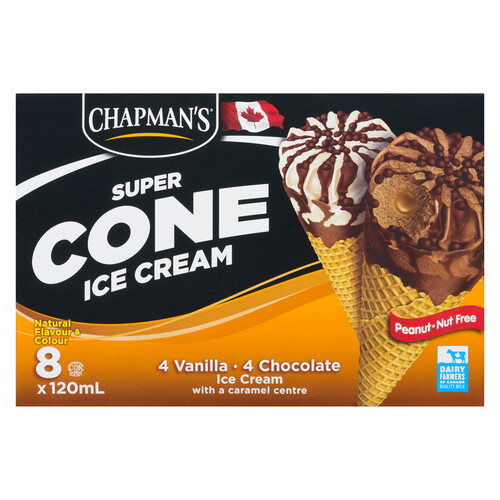 Chapman's Super Cone Ice Cream Vanilla & Chocolate With Caramel 8 x 120 ml