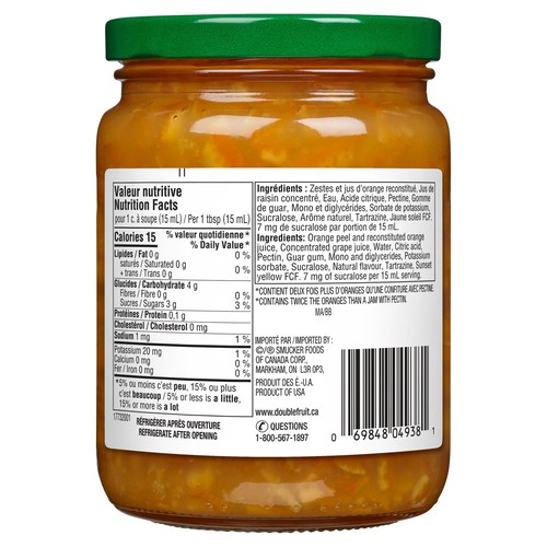 Double Fruit Sugar Free Jam Orange 375 ml