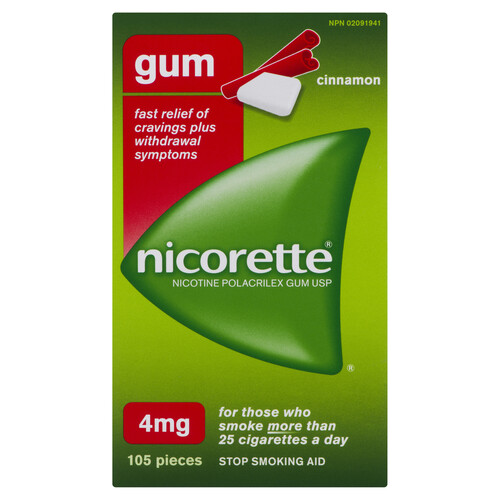 Nicorette Plus Chewing Gum Anti-Smoking Aid Cinnamon 4 mg 105 EA