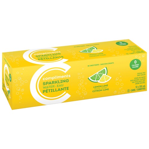 Compliments Sparkling Water Lemon Lime 12 x 355 ml (cans)