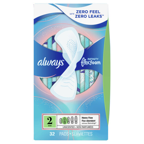 Always Infinity Flex Foam Pads Heavy Flow Size 2 With Wings Unscented 32 Count