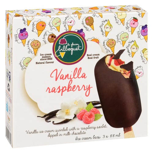 Le Glacier Bilboquet Ice Cream Bars Vanilla Raspberry 3 x 88 ml