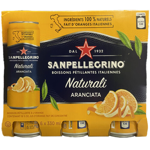 San Pellegrino Italian Sparkling Drink Aranciata Sparkling Water 6 x 330 ml (cans)