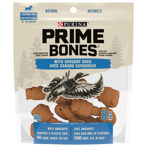 Purina Prime Bones Dog Treats Mini Knotted Dog Chews With Savoury Duck 142 g