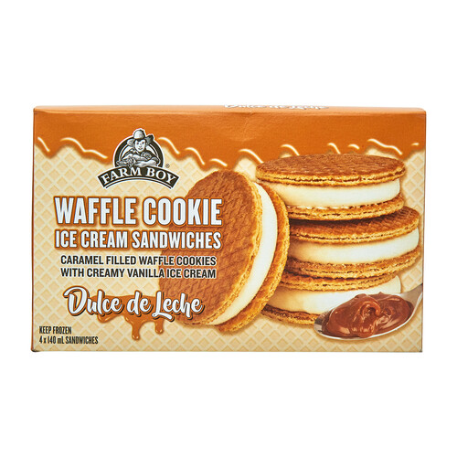 Farm Boy Waffle Cookie Ice Cream Sandwiches Dulce De Leche 4 x 140 ml