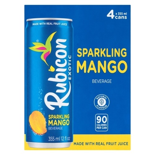 Rubicon Exotic Sparkling Beverage Mango 4 x 355 ml (cans)