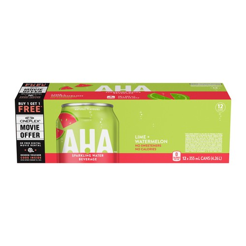 Aha Sparkling Water Lime Watermelon Fridge Pack 12 x 355 ml (cans)