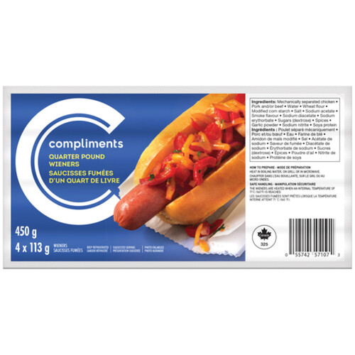 Compliments Quarter Pound Wieners 450 g