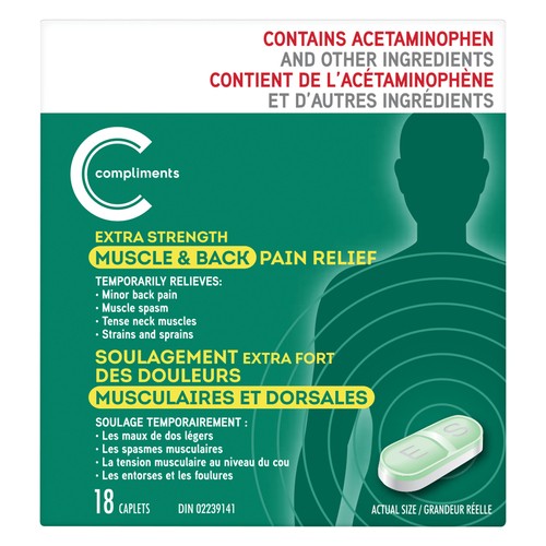 Compliments Pain Relief Muscle And Back Extra Strength Caplets 18 Count