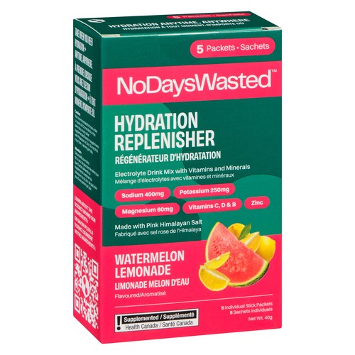 No Days Wasted Drink Mix Hydration Replenisher Watermelon Lemonade 5 x 8 g