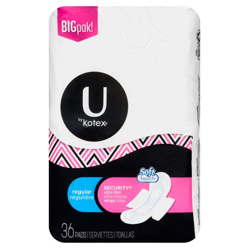 U By Kotex Security Ultra Thin Pads Regular With Wings 36 Count 
