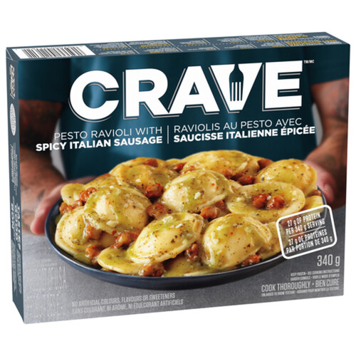 CRAVE Frozen Pesto Ravioli With Spicy Italian Sausage 340 g