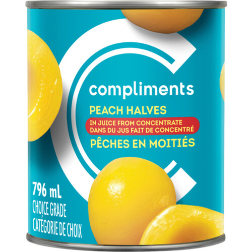 Compliments Peach Halves In Juice From Concentrate 796 ml