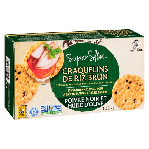 Want Want SuperSlim Brown Rice Crisps Cracked Pepper & Olive Oil 100 g