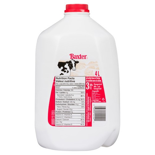 Baxter  3.25% Milk Jug Homogenized  4 L