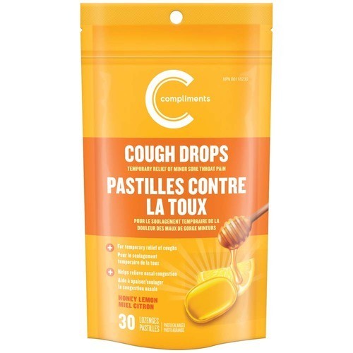 Compliments Cough Drops Honey Lemon 30 Count