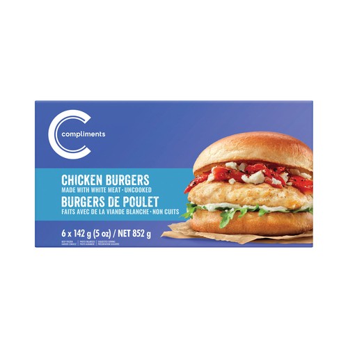 Compliments Balance Frozen Chicken Burgers Extra Lean 6 Patties 850 g