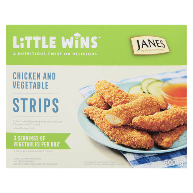 Little Wins by Janes Fully Cooked Frozen Strips Chicken and Vegetable 600 g Voilà Online