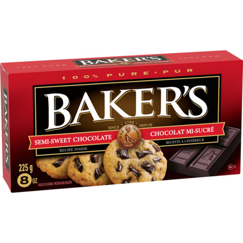 Baker's 100% Pure Semi-Sweet Chocolate Baking Bar 225 g