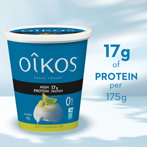 Oikos Greek Yogurt Blended High Protein Zesty Lemon & Lime Flavour Value Tub 650 g