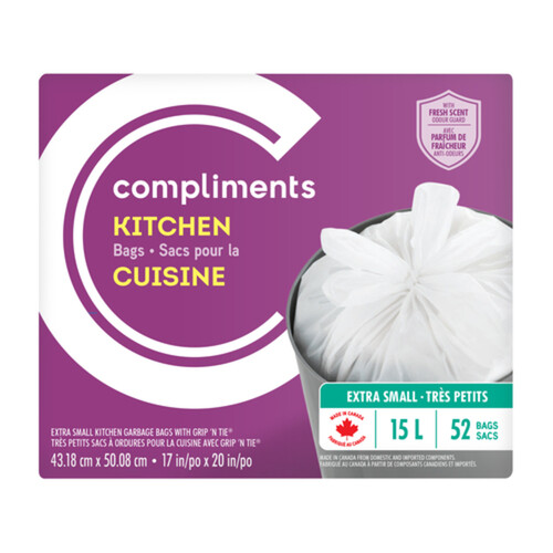 Compliments Kitchen Garbage Bags Scented Extra Small 15 L 52 Bags 