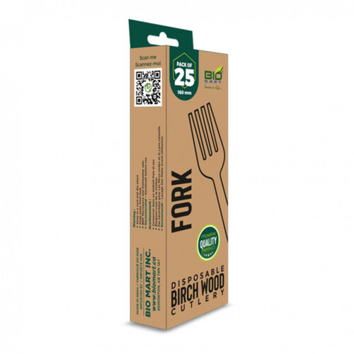 Bio Mart Birch Wood Disposable Fork 25 Pack