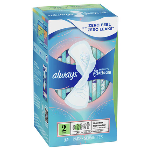 Always Infinity Flex Foam Pads Heavy Flow Size 2 With Wings Unscented 32 Count
