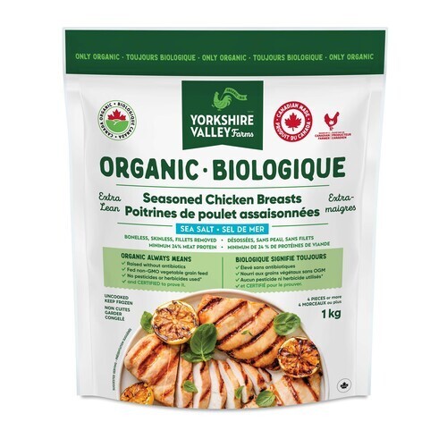 Yorkshire Valley Farms Organic Frozen Seasoned Chicken Breasts Boneless 1 kg