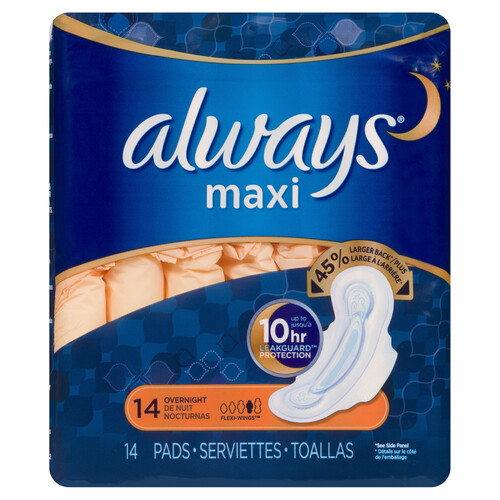 Always Maxi Pads Overnight With Wings 14 Count - Voilà Online Groceries &  Offers