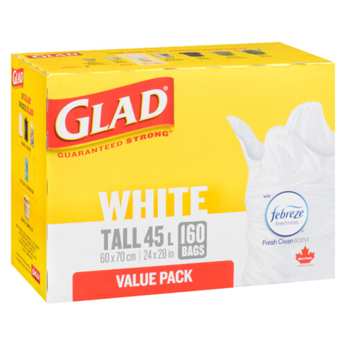 Glad Garbage Bags White Fresh Clean Scent Tall 45 L 160 Bags