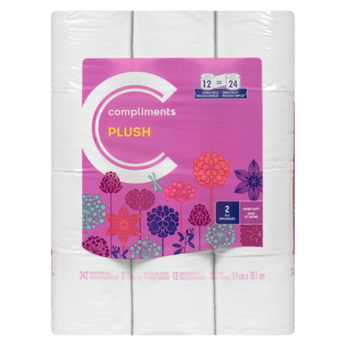 Compliments Bathroom Tissue Plush 2-Ply 12 Rolls x 242 Sheets