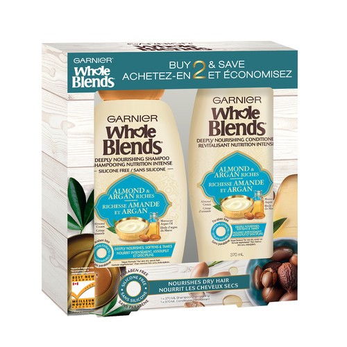 Garnier Whole Blends Almond and Argan Shampoo and Conditioner Value Pack 