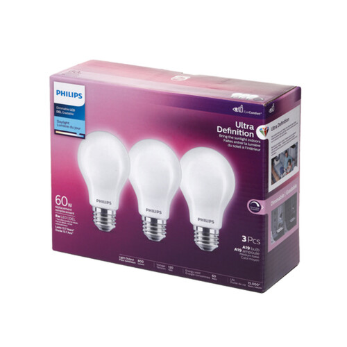 Philips Light Bulb LED 60W A19 Daylight 3 EA