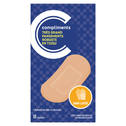 Compliments Tough Fabric Large Patch Bandages 10 Sterile Bandages 