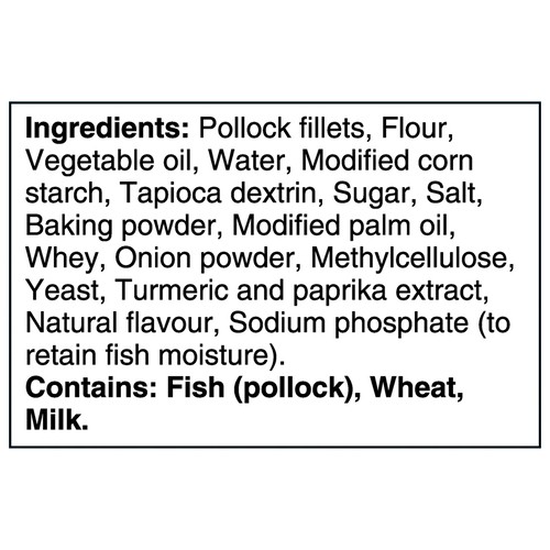BlueWater Seafoods Frozen Battered Alaska Pollock Classic-Cut Fillets English Style 725 g